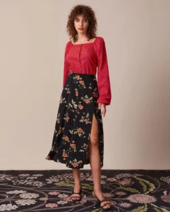 The Red Square Neck Button Puff Sleeve Blouse 7 The Red Square Neck Button Puff Sleeve Blouse -Deals Dress N Swimwear Store the square neck puff sleeve blouse tops pu8gqr 444132