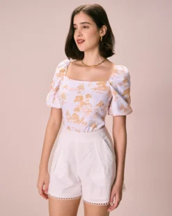 The White Square Neck Floral Puff Sleeve Blouse -Deals Dress N Swimwear Store the square neck puff sleeve blouse tops qxy2jd
