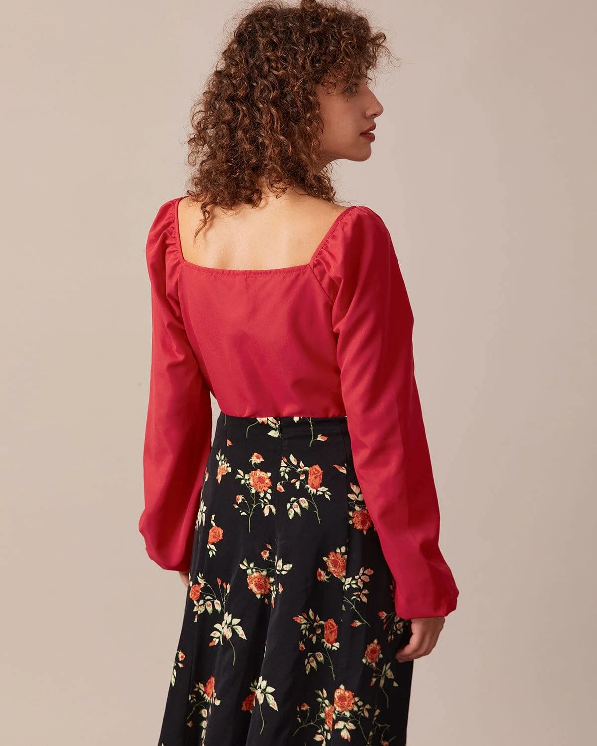 The Red Square Neck Button Puff Sleeve Blouse 5 The Red Square Neck Button Puff Sleeve Blouse - Image 5