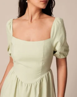 The Light Green Square Neck Shirred Midi Dress -Deals Dress N Swimwear Store the square neck puff sleeve midi dress dresses t5dbvc 831714