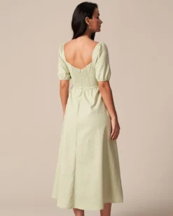 The Light Green Square Neck Shirred Midi Dress -Deals Dress N Swimwear Store the square neck puff sleeve midi dress dresses tnfhs7 351261