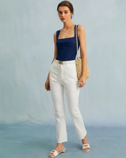 The Navy Square Neck Ruched Tank Top -Deals Dress N Swimwear Store the square neck ruched tank top tops gumqnj 714964