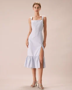 The Light Blue Square Neck Ruffle Midi Dress 8 The Light Blue Square Neck Ruffle Midi Dress -Deals Dress N Swimwear Store the square neck ruffle hem dress dresses ok1mah
