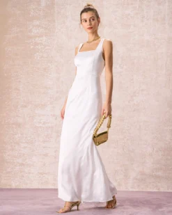 The White Square Neck Satin Maxi Dress -Deals Dress N Swimwear Store the square neck satin maxi dress dresses gwzdlf