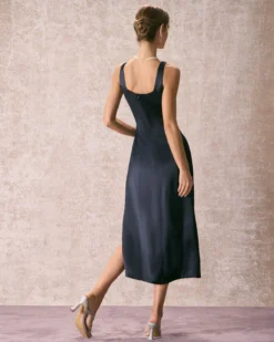 The Navy Square Neck Sheath Satin Midi Dress -Deals Dress N Swimwear Store the square neck satin midi dress dresses z3t8lj
