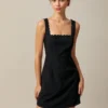 The Black Square Neck Scalloped Mini Dress