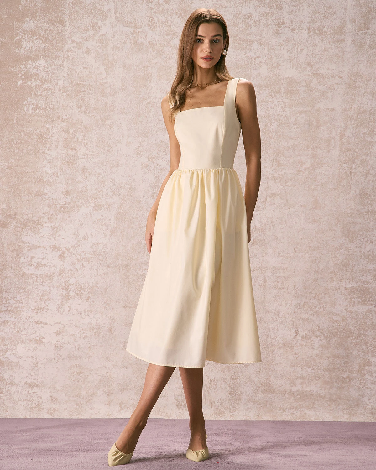 The Light Yellow Pleated Cross Back Midi Dress 5 The Light Yellow Pleated Cross Back Midi Dress - Image 5