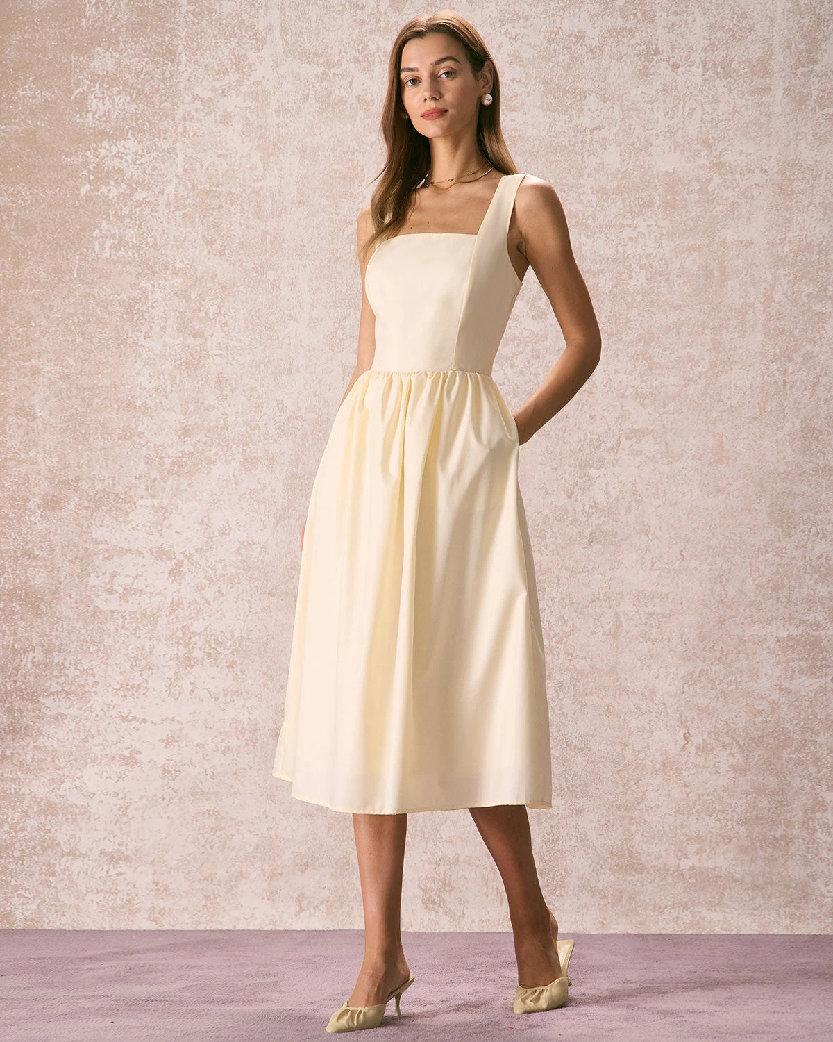 The Light Yellow Pleated Cross Back Midi Dress 4 The Light Yellow Pleated Cross Back Midi Dress - Image 4
