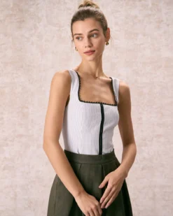 The Grey Square Neck Striped Tank Top -Deals Dress N Swimwear Store the square neck striped tank top tops 0vczpm