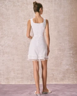 The White Square Neck Sleeveless Tassel Mini Dress -Deals Dress N Swimwear Store the square neck tassel mini dress dresses rkbxjc