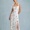 The White Strawberry Tie Strap Slit Midi Dress
