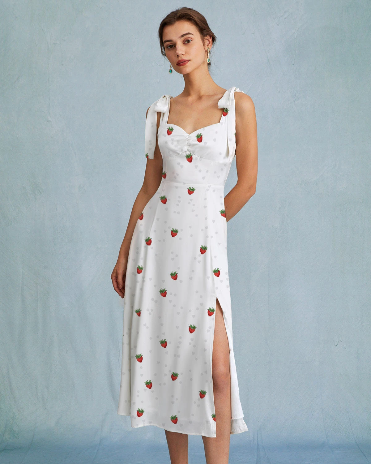 The White Strawberry Tie Strap Slit Midi Dress 1 The White Strawberry Tie Strap Slit Midi Dress