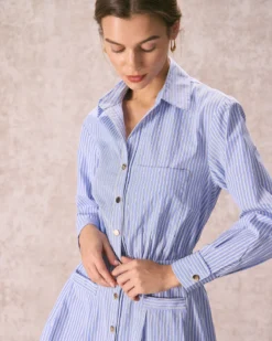The Blue Striped Pleated Shirt Mini Dress -Deals Dress N Swimwear Store the striped pleated shirt dress dresses dop8xw