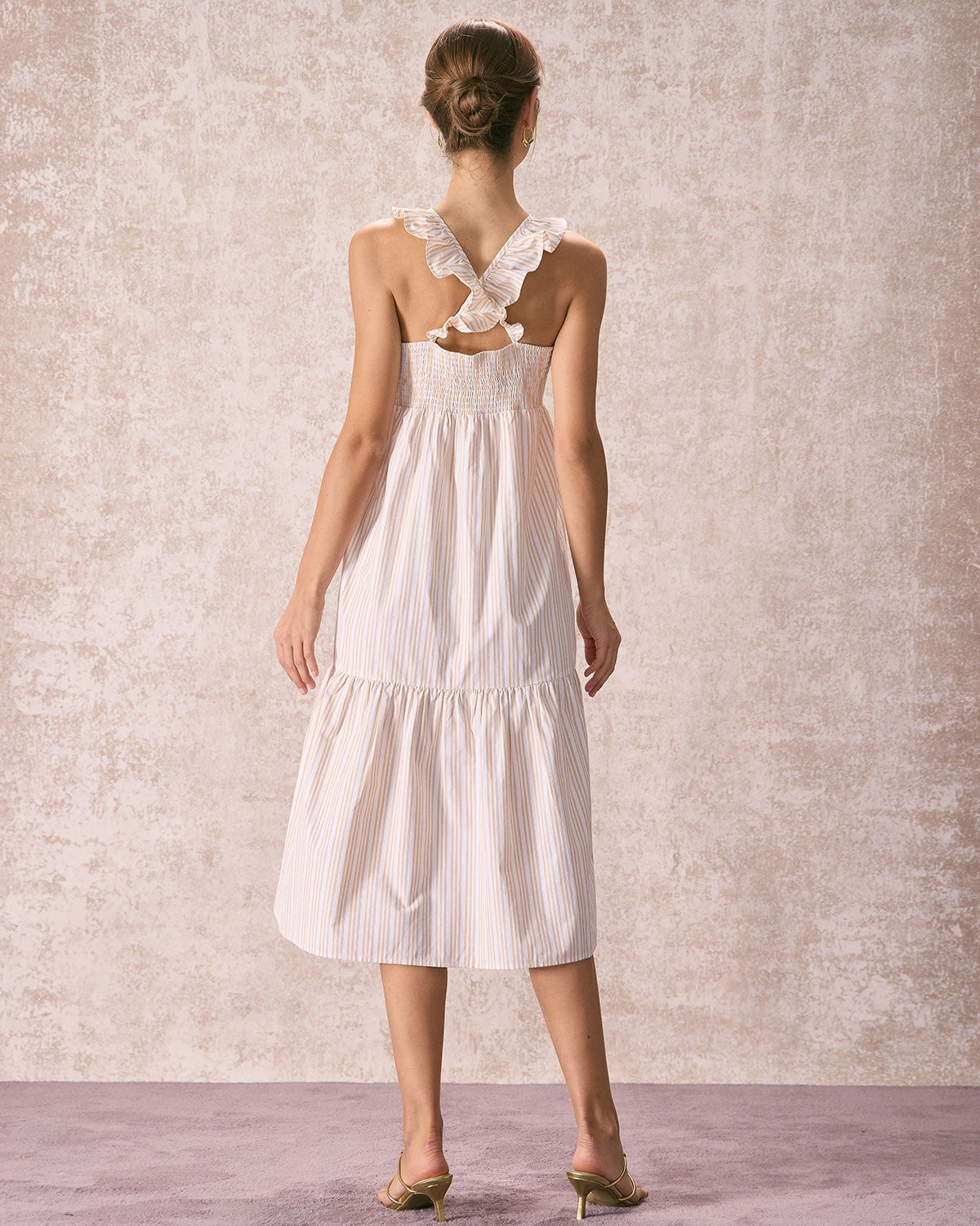 The Yellow V Neck Striped Ruffle Midi Dress 6 The Yellow V Neck Striped Ruffle Midi Dress - Image 6