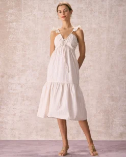 The Yellow V Neck Striped Ruffle Midi Dress 11 The Yellow V Neck Striped Ruffle Midi Dress -Deals Dress N Swimwear Store the striped ruffle tie midi dress dresses q32njf