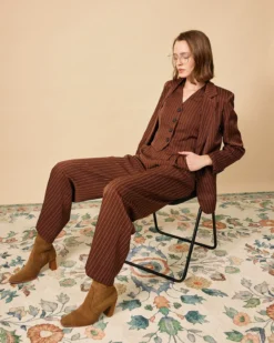 The Brown Striped One Button Collared Blazer -Deals Dress N Swimwear Store the striped single button blazer outerwear o6chbi