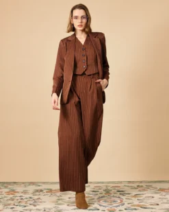 The Brown Striped One Button Collared Blazer -Deals Dress N Swimwear Store the striped single button blazer outerwear vpn6ao