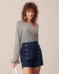 The Black V Neck Poet Sleeve Wrap Blouse