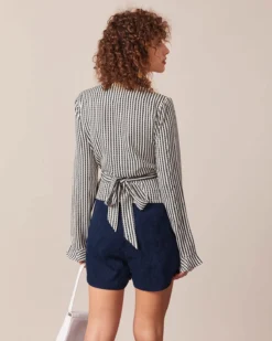 The Black V Neck Poet Sleeve Wrap Blouse -Deals Dress N Swimwear Store the striped v neck wrap blouse tops 5akexd 992435