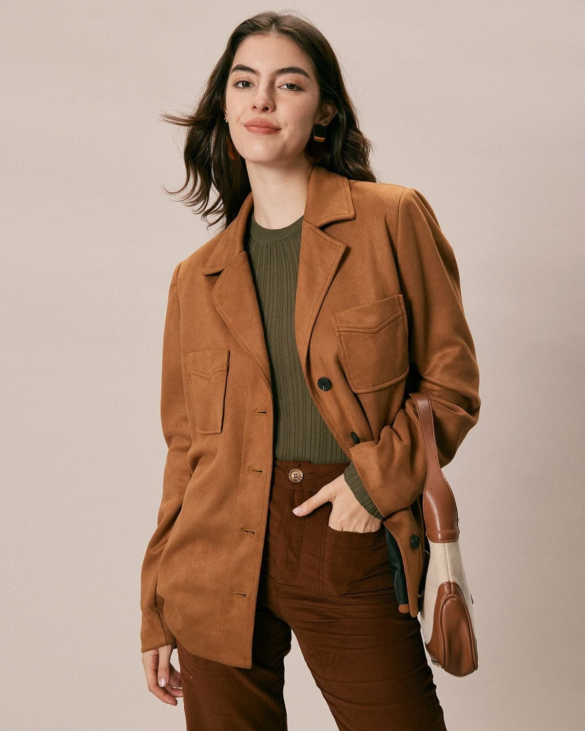 The Brown Lapel Pockets Button Suede Jacket 1 The Brown Lapel Pockets Button Suede Jacket
