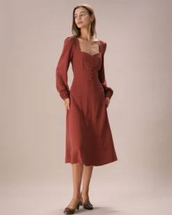 The Caramel Sweetheart Neck Midi Dress 8 The Caramel Sweetheart Neck Midi Dress -Deals Dress N Swimwear Store the sweetheart neck button dress dresses 2hd6tl