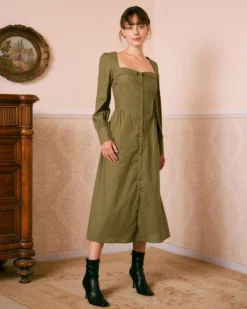 The Green Sweetheart Neck Button Midi Dress 9 The Green Sweetheart Neck Button Midi Dress -Deals Dress N Swimwear Store the sweetheart neck button midi dress dresses iotbwn