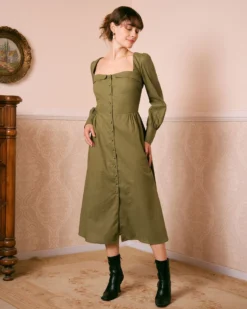 The Green Sweetheart Neck Button Midi Dress 10 The Green Sweetheart Neck Button Midi Dress -Deals Dress N Swimwear Store the sweetheart neck button midi dress dresses uqmhbj