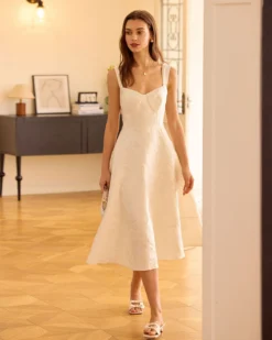 The White Sweetheart Neck Jacquard Midi Dress -Deals Dress N Swimwear Store the sweetheart neck jacquard midi dress dresses ml5ddv