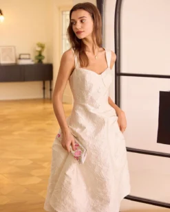 The White Sweetheart Neck Jacquard Midi Dress -Deals Dress N Swimwear Store the sweetheart neck jacquard midi dress dresses nbjcfn