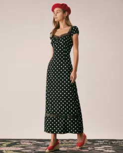 The Black Lace Trim Polka Dot Maxi Dress -Deals Dress N Swimwear Store the sweetheart neck lace polka dot dress black dresses lkeezf