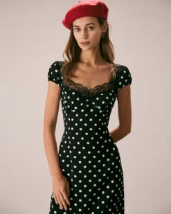 The Black Lace Trim Polka Dot Maxi Dress -Deals Dress N Swimwear Store the sweetheart neck lace polka dot dress dresses u37ory