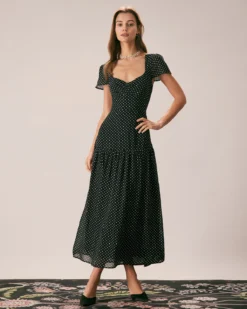 The Black Sweetheart Neck Polka Dot Maxi Dress