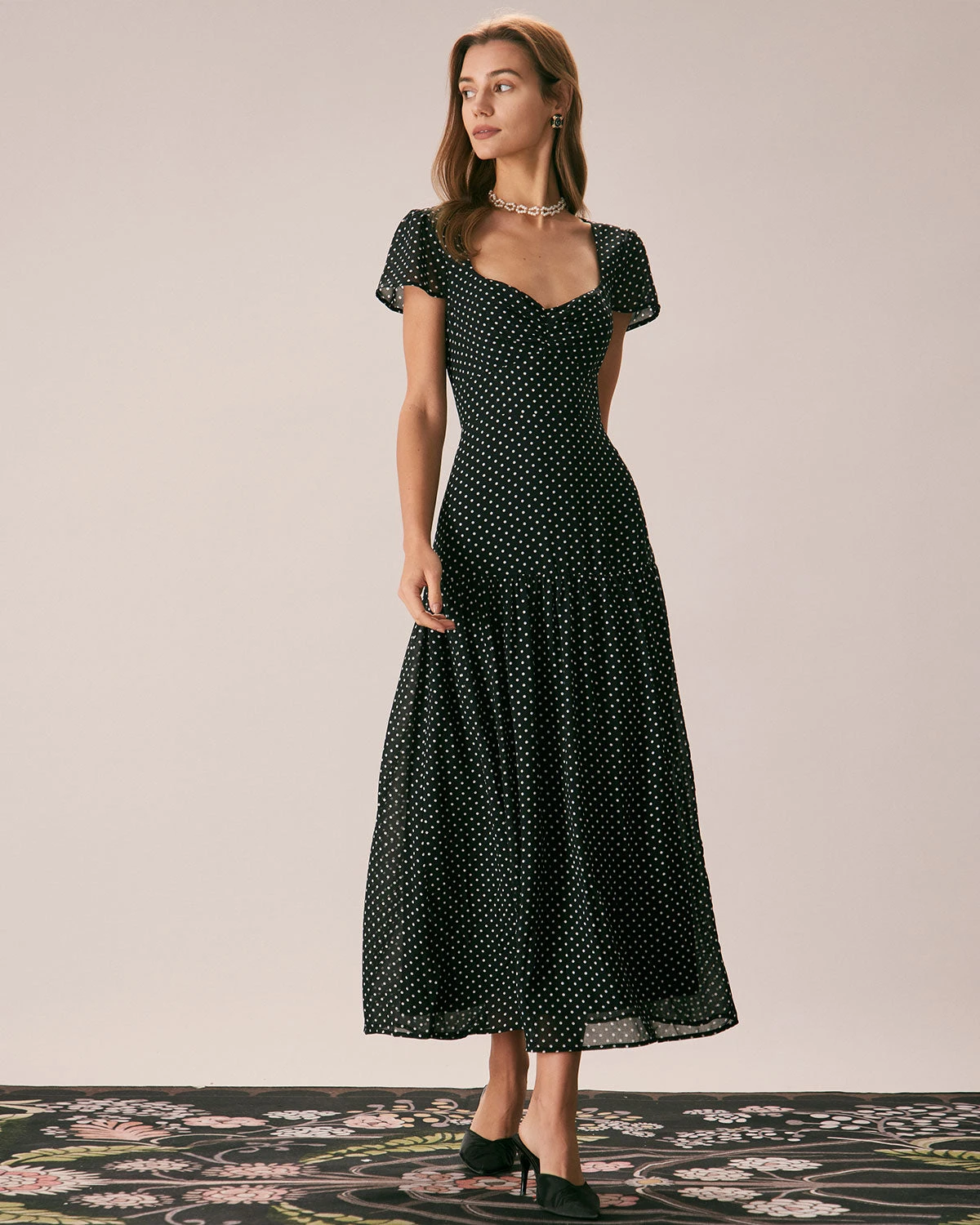 The Black Sweetheart Neck Polka Dot Maxi Dress 2 The Black Sweetheart Neck Polka Dot Maxi Dress - Image 2