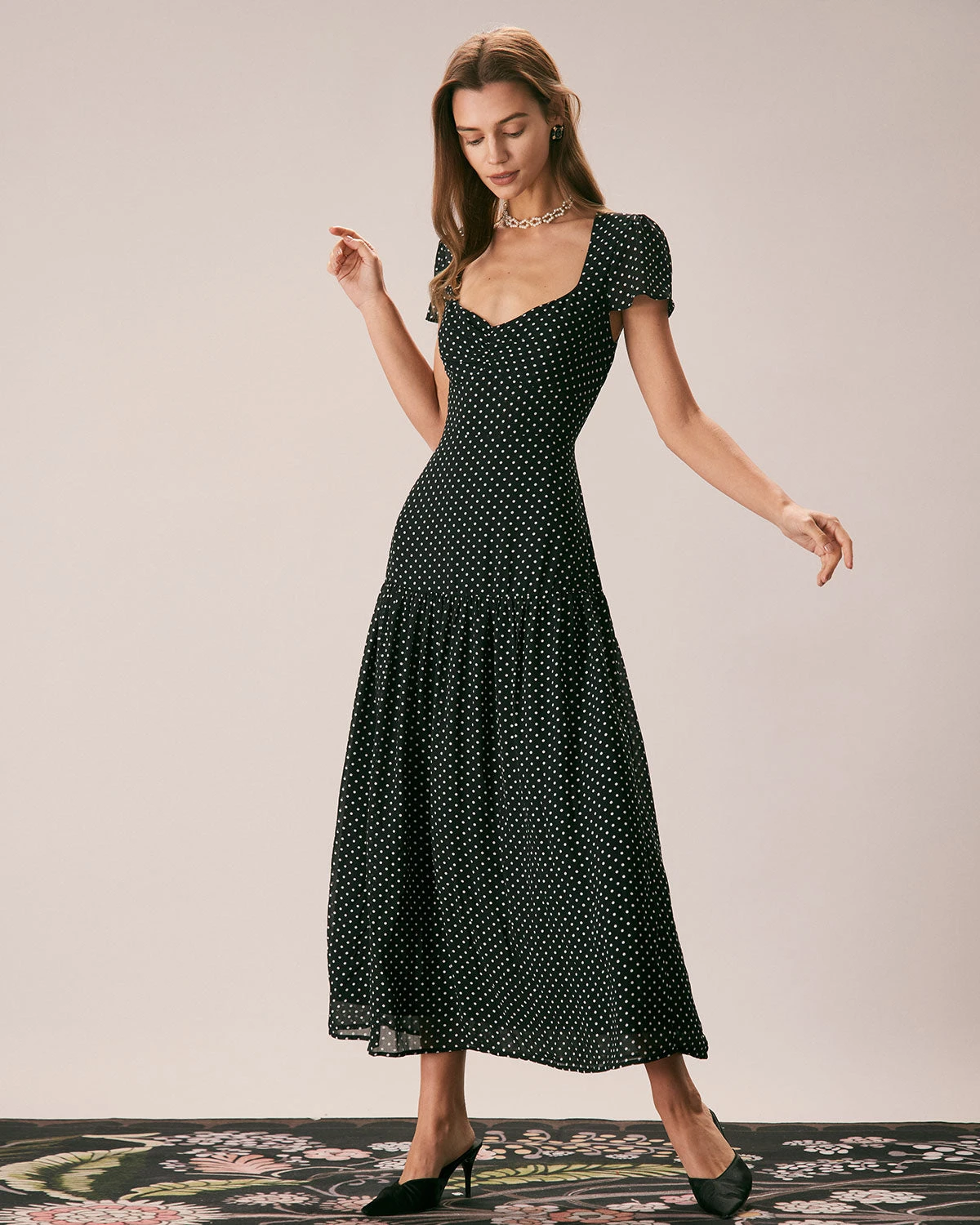 The Black Sweetheart Neck Polka Dot Maxi Dress 3 The Black Sweetheart Neck Polka Dot Maxi Dress - Image 3