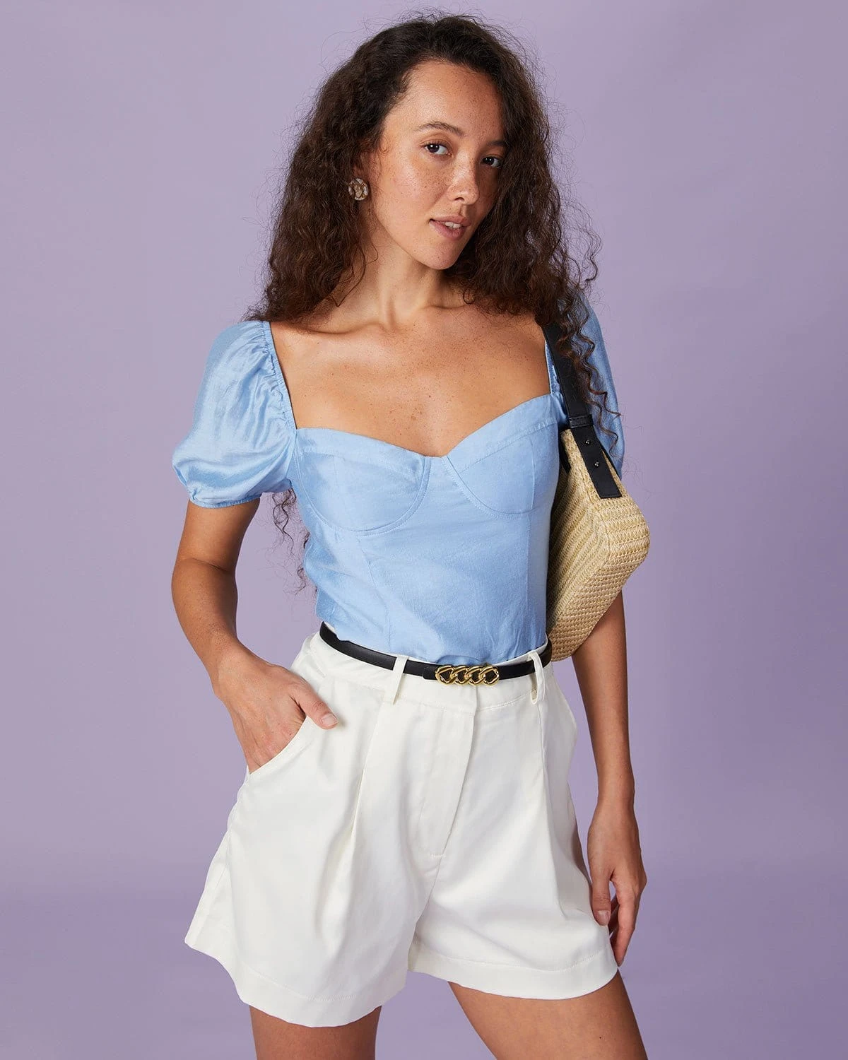 The Blue Sweetheart Neck Puff Sleeve Blouse 1 The Blue Sweetheart Neck Puff Sleeve Blouse