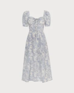The Blue Sweetheart Neck Puff Sleeve Floral Midi Dress 14 The Blue Sweetheart Neck Puff Sleeve Floral Midi Dress -Deals Dress N Swimwear Store the sweetheart neck puff sleeve floral dress blue dresses t90dv1 892703