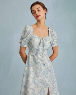 The Blue Sweetheart Neck Puff Sleeve Floral Midi Dress 11 The Blue Sweetheart Neck Puff Sleeve Floral Midi Dress -Deals Dress N Swimwear Store the sweetheart neck puff sleeve floral dress dresses rngtj8 483140