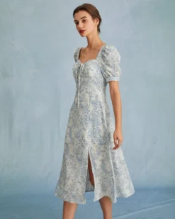 The Blue Sweetheart Neck Puff Sleeve Floral Midi Dress 12 The Blue Sweetheart Neck Puff Sleeve Floral Midi Dress -Deals Dress N Swimwear Store the sweetheart neck puff sleeve floral dress dresses tjgkk8 819037