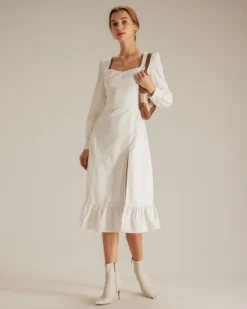 The White Sweetheart Neck Split Midi Dress -Deals Dress N Swimwear Store the sweetheart neck split hem dress white dresses x82t2r