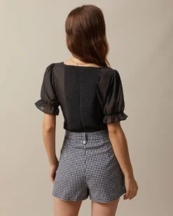 The Black Sweetheart Neck Puff Sleeve Sheer Blouse -Deals Dress N Swimwear Store the sweetheart neck tie font blouse tops levseg 857926