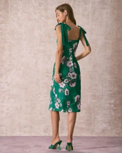 The Green Floral Satin Tie Strap Midi Dress 9 The Green Floral Satin Tie Strap Midi Dress -Deals Dress N Swimwear Store the sweetheart neck tie strap satin dress dresses hxj2kc