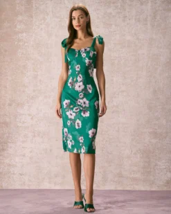 The Green Floral Satin Tie Strap Midi Dress 8 The Green Floral Satin Tie Strap Midi Dress -Deals Dress N Swimwear Store the sweetheart neck tie strap satin dress green dresses bzb3kr