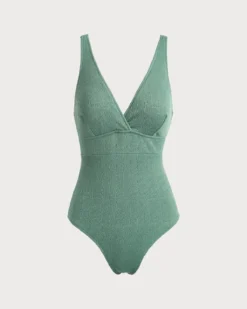 The Green V Neck Backless One-Piece Swimsuit -Deals Dress N Swimwear Store the textured one piece swimsuit green one pieces cnurje 808548