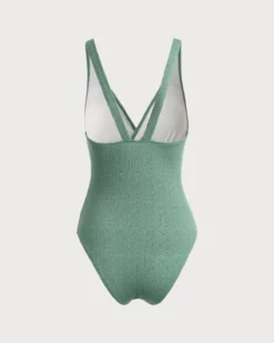 The Green V Neck Backless One-Piece Swimsuit -Deals Dress N Swimwear Store the textured one piece swimsuit one pieces 92298h 322124