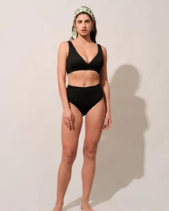 The Black V Neck Tie Back Ribbed Bikini Set 8 The Black V Neck Tie Back Ribbed Bikini Set -Deals Dress N Swimwear Store the tie back bikini set bikinis hgydu5