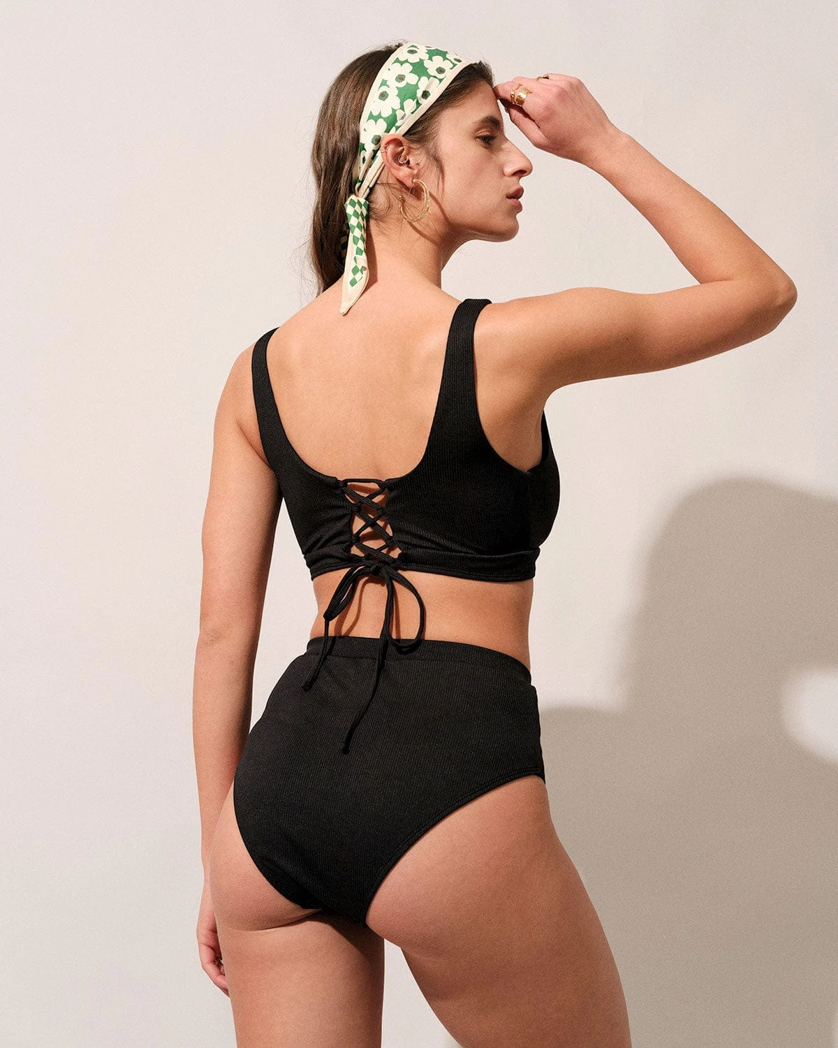 The Black V Neck Tie Back Ribbed Bikini Set 4 The Black V Neck Tie Back Ribbed Bikini Set - Image 4