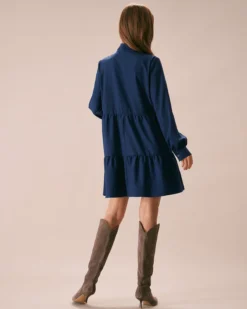 The Blue Tie-Neck Tiered Babydoll Mini Dress -Deals Dress N Swimwear Store the tie neck collar babydoll dress dresses nmcljl