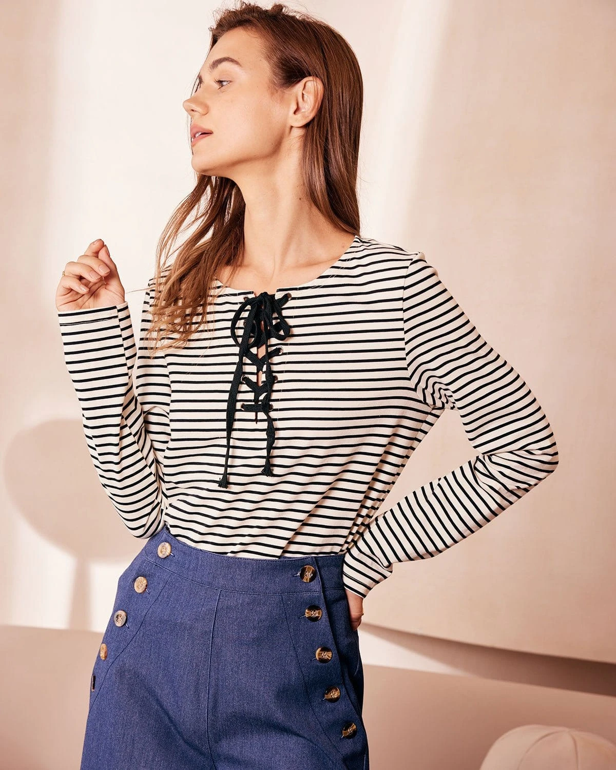 The White Tie Neck Striped Long Sleeve Tee 5 The White Tie Neck Striped Long Sleeve Tee - Image 5