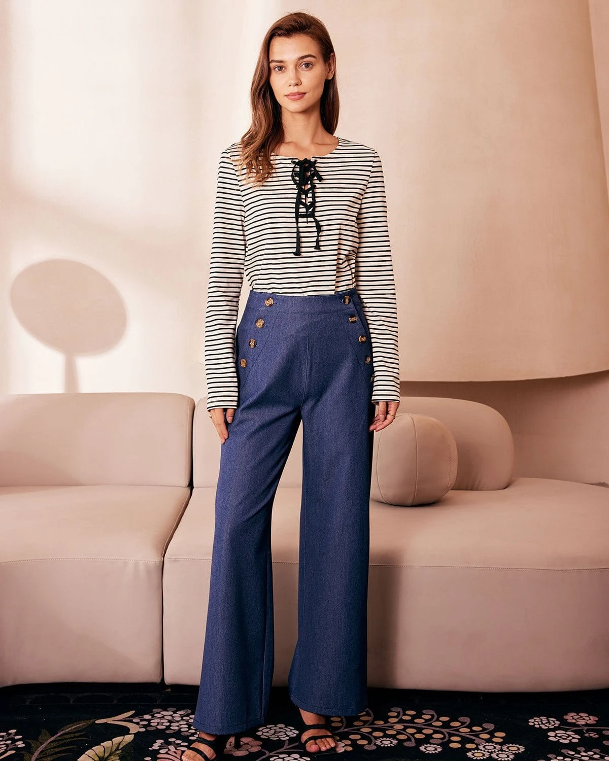 The White Tie Neck Striped Long Sleeve Tee 2 The White Tie Neck Striped Long Sleeve Tee - Image 2