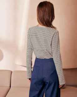 The White Tie Neck Striped Long Sleeve Tee 11 The White Tie Neck Striped Long Sleeve Tee -Deals Dress N Swimwear Store the tie neck striped long sleeve tee tops smtd7d 257888